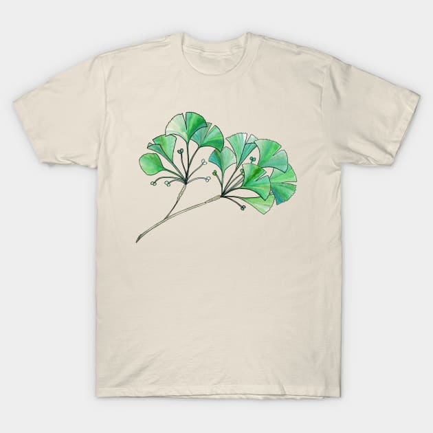 Gingko Branch Watercolor Illustration T-Shirt by Danica Templeton Art